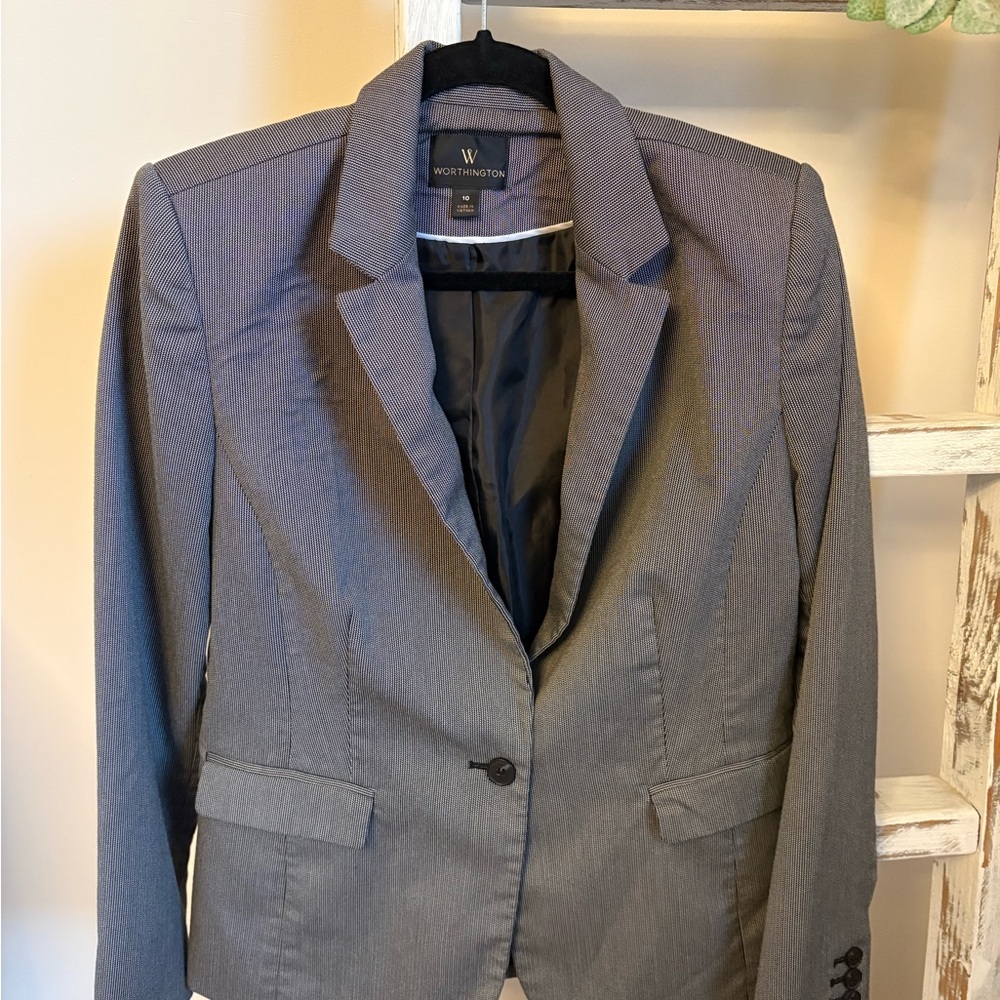 Worthington Charcoal Gray Single-Button Tailored Blazer